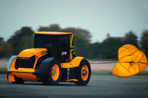It's in the bag...the brakes go on after the JCB Fastrac secures the World's Fastest Tractor title.jpg